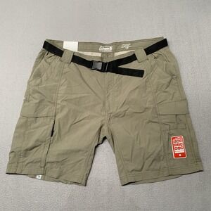 Coleman Cargo Shorts Mens XL Olive Green Belted Nylon Tech UV50 Camping  NEW $65